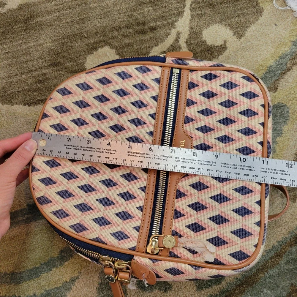 Spartina 449 Chloe Backpack Natural Linen Genuine Leather‎ Pink Tan Neutral